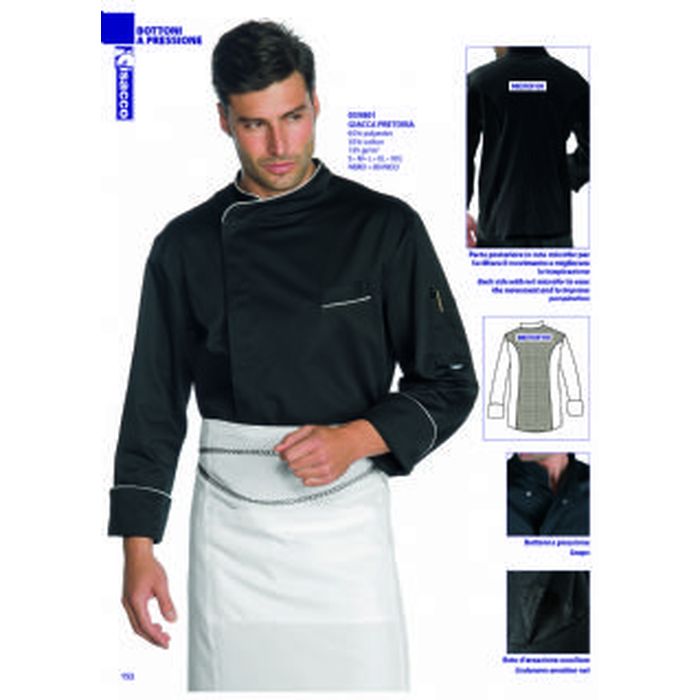 Giacca cuoco Pretoria, manica lunga, colore nero+bianco